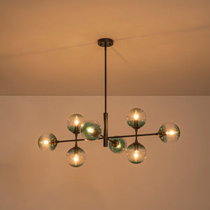 LightFixturesUSA - 8 - Light Linear Sputnik Tinted Blue Glass Bubble Chandelier - Chandelier - Black - 