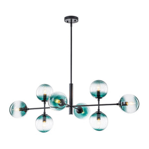LightFixturesUSA - 8 - Light Linear Sputnik Tinted Blue Glass Bubble Chandelier - Chandelier - Black - 