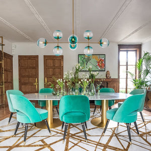 LightFixturesUSA - 8 - Light Linear Sputnik Tinted Blue Glass Bubble Chandelier - Chandelier - Brass - 