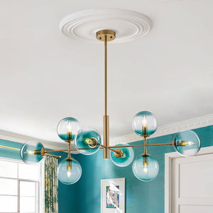 LightFixturesUSA - 8 - Light Linear Sputnik Tinted Blue Glass Bubble Chandelier - Chandelier - Brass - 