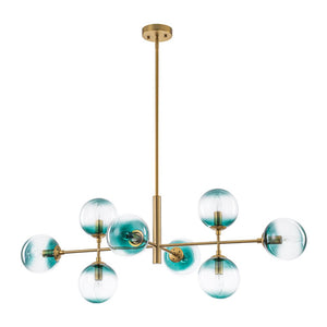 LightFixturesUSA - 8 - Light Linear Sputnik Tinted Blue Glass Bubble Chandelier - Chandelier - Brass - 