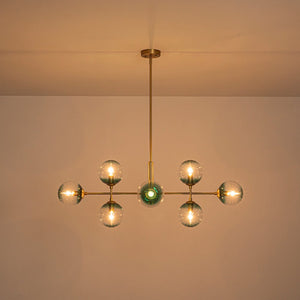 LightFixturesUSA - 8 - Light Linear Sputnik Tinted Blue Glass Bubble Chandelier - Chandelier - Brass - 