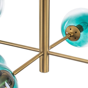 LightFixturesUSA - 8 - Light Linear Sputnik Tinted Blue Glass Bubble Chandelier - Chandelier - Brass - 