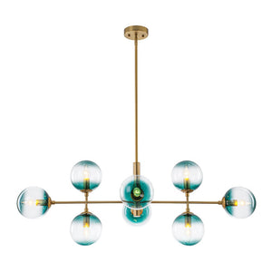 LightFixturesUSA - 8 - Light Linear Sputnik Tinted Blue Glass Bubble Chandelier - Chandelier - Brass - 