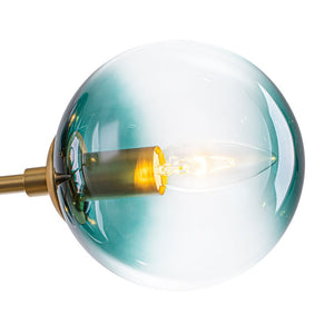 LightFixturesUSA - 8 - Light Linear Sputnik Tinted Blue Glass Bubble Chandelier - Chandelier - Brass - 