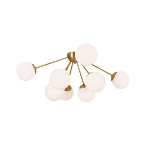 LightFixturesUSA - 8 - Light Opal Glass Bubble Sputnik Semi Flush Chandelier - Ceiling Light - Brass - 