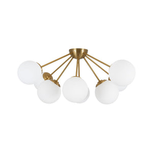 LightFixturesUSA - 8 - Light Opal Glass Bubble Sputnik Semi Flush Chandelier - Ceiling Light - Brass - 