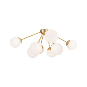 LightFixturesUSA - 8 - Light Opal Glass Bubble Sputnik Semi Flush Chandelier - Ceiling Light - Brass - 