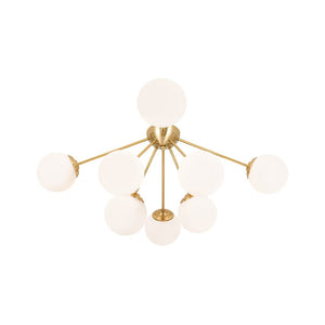 LightFixturesUSA - 8 - Light Opal Glass Bubble Sputnik Semi Flush Chandelier - Ceiling Light - Brass - 