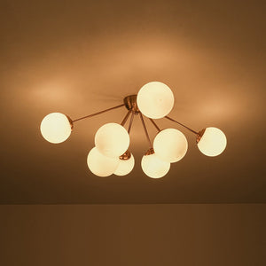 LightFixturesUSA - 8 - Light Opal Glass Bubble Sputnik Semi Flush Chandelier - Ceiling Light - Brass - 
