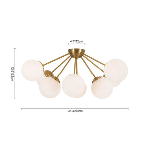 LightFixturesUSA - 8 - Light Opal Glass Bubble Sputnik Semi Flush Chandelier - Ceiling Light - Brass - 