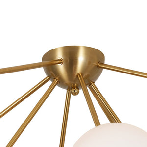 LightFixturesUSA - 8 - Light Opal Glass Bubble Sputnik Semi Flush Chandelier - Ceiling Light - Brass - 