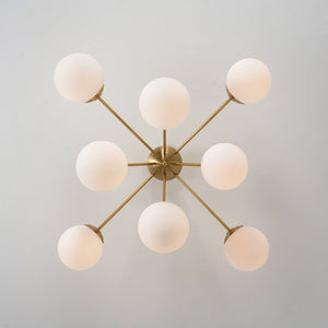 LightFixturesUSA - 8 - Light Opal Glass Bubble Sputnik Semi Flush Chandelier - Ceiling Light - Brass - 