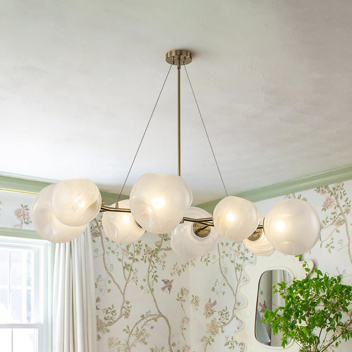 LightFixturesUSA - 8 - Light Opal Swirl Glass Globe Branch Island Chandelier - Chandelier - Brass - 