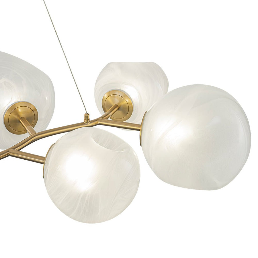 LightFixturesUSA - 8 - Light Opal Swirl Glass Globe Branch Island Chandelier - Chandelier - Brass - 