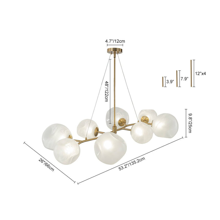 LightFixturesUSA - 8 - Light Opal Swirl Glass Globe Branch Island Chandelier - Chandelier - Brass - 