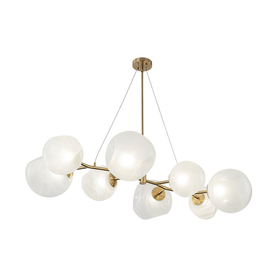 LightFixturesUSA - 8 - Light Opal Swirl Glass Globe Branch Island Chandelier - Chandelier - Brass - 