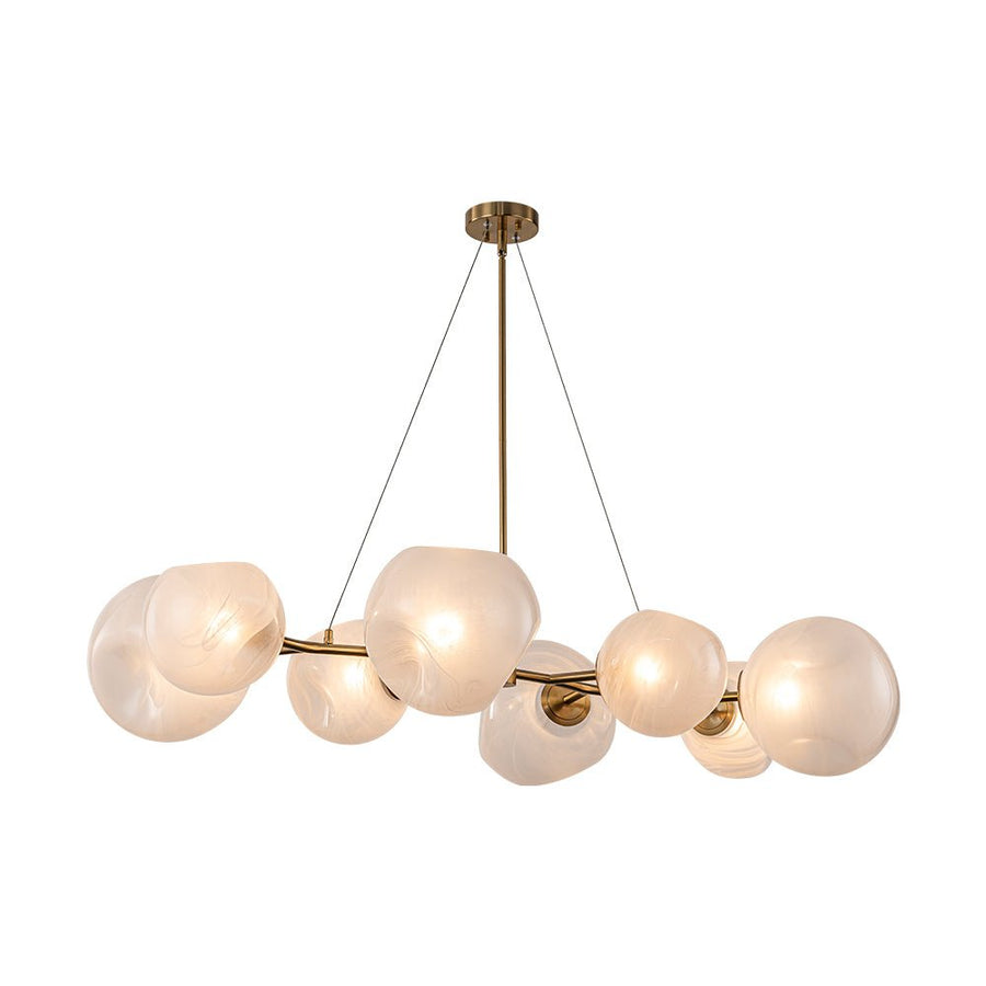 LightFixturesUSA - 8 - Light Opal Swirl Glass Globe Branch Island Chandelier - Chandelier - Brass - 