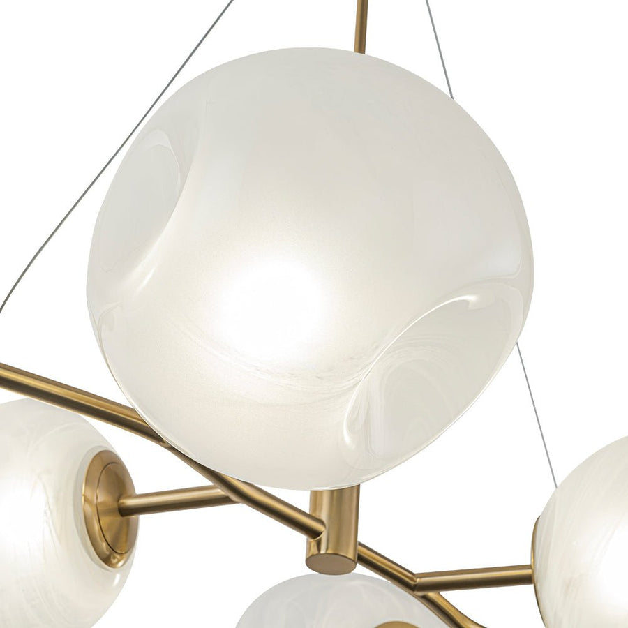LightFixturesUSA - 8 - Light Opal Swirl Glass Globe Branch Island Chandelier - Chandelier - Brass - 