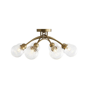 LightFixturesUSA - 8 - Light Ribbed Glass Bubble Sputnik Semi Flush Mount - Ceiling Light - Brass - 