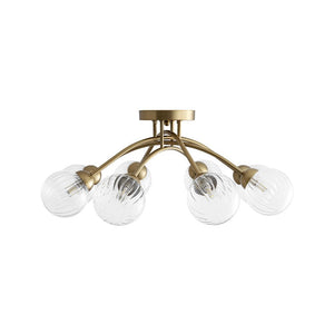 LightFixturesUSA - 8 - Light Ribbed Glass Bubble Sputnik Semi Flush Mount - Ceiling Light - Brass - 