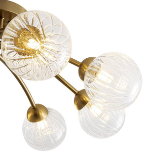LightFixturesUSA - 8 - Light Ribbed Glass Bubble Sputnik Semi Flush Mount - Ceiling Light - Brass - 