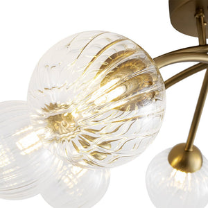 LightFixturesUSA - 8 - Light Ribbed Glass Bubble Sputnik Semi Flush Mount - Ceiling Light - Brass - 