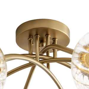LightFixturesUSA - 8 - Light Ribbed Glass Bubble Sputnik Semi Flush Mount - Ceiling Light - Brass - 