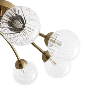 LightFixturesUSA - 8 - Light Ribbed Glass Bubble Sputnik Semi Flush Mount - Ceiling Light - Brass - 