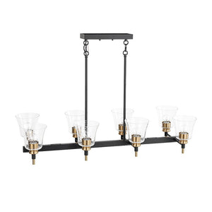LightFixturesUSA - 8 - Light Seeded Glass Black Brass Linear Island Chandelier - Chandelier - Black + Brass - 
