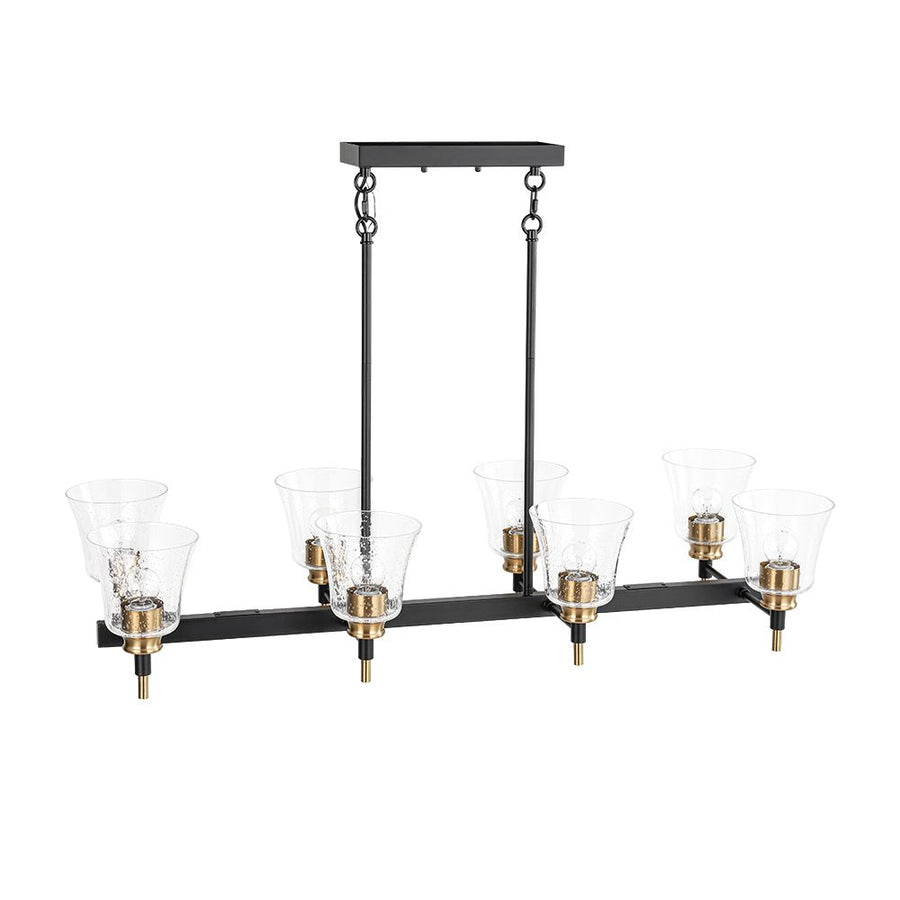 LightFixturesUSA - 8 - Light Seeded Glass Black Brass Linear Island Chandelier - Chandelier - Black + Brass - 