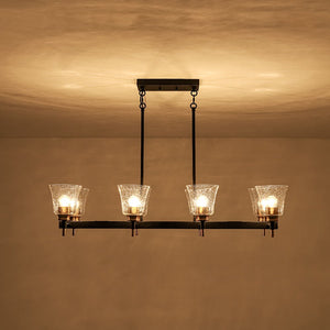 LightFixturesUSA - 8 - Light Seeded Glass Black Brass Linear Island Chandelier - Chandelier - Black + Brass - 