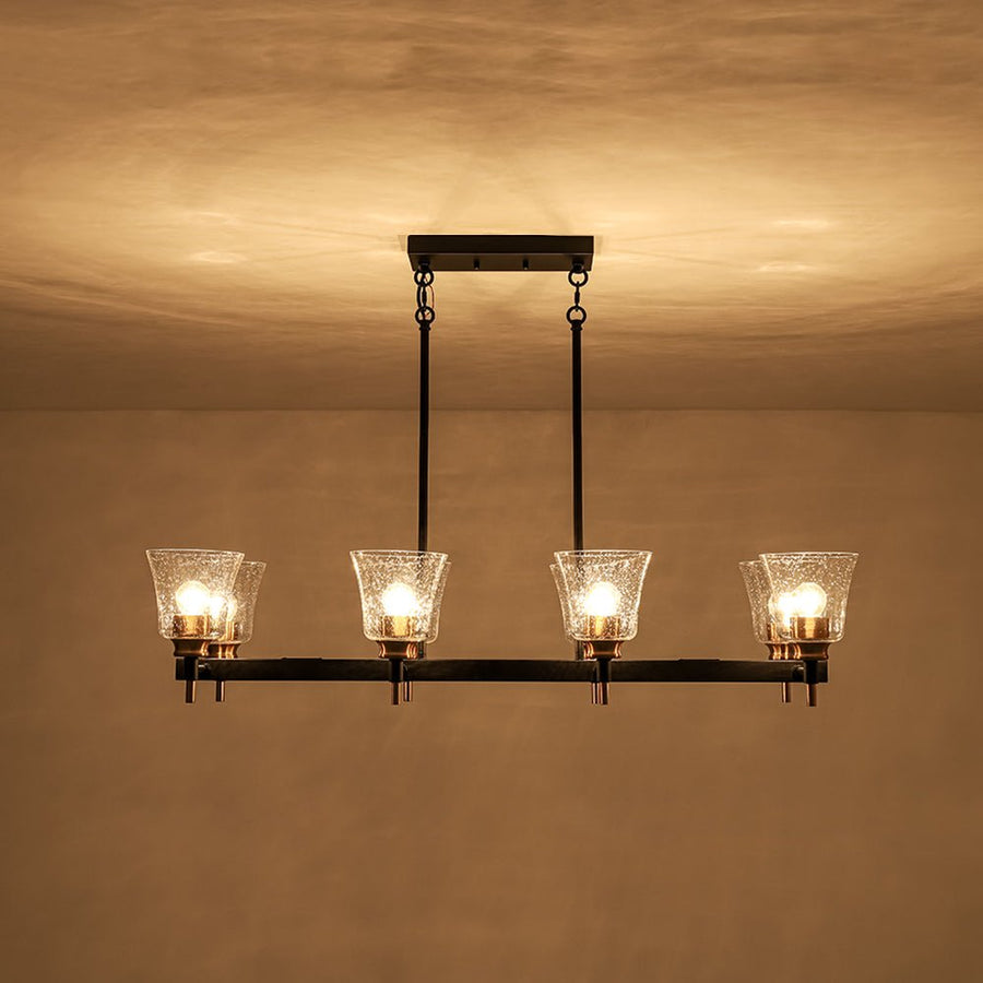 LightFixturesUSA - 8 - Light Seeded Glass Black Brass Linear Island Chandelier - Chandelier - Black + Brass - 