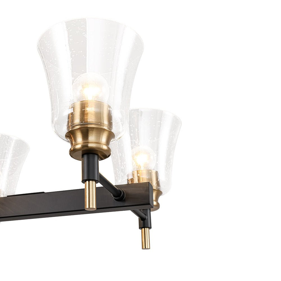 LightFixturesUSA - 8 - Light Seeded Glass Black Brass Linear Island Chandelier - Chandelier - Black + Brass - 