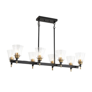 LightFixturesUSA - 8 - Light Seeded Glass Black Brass Linear Island Chandelier - Chandelier - Black + Brass - 