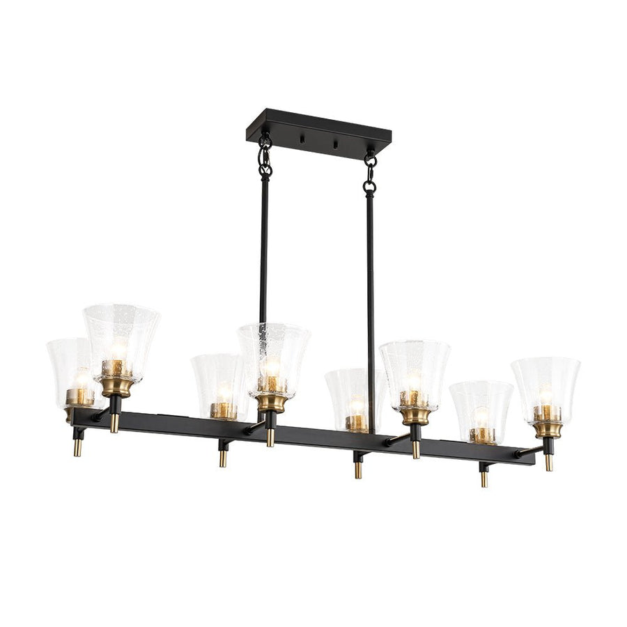 LightFixturesUSA - 8 - Light Seeded Glass Black Brass Linear Island Chandelier - Chandelier - Black + Brass - 