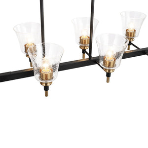 LightFixturesUSA - 8 - Light Seeded Glass Black Brass Linear Island Chandelier - Chandelier - Black + Brass - 