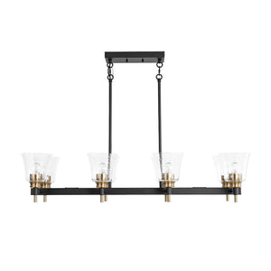 LightFixturesUSA - 8 - Light Seeded Glass Black Brass Linear Island Chandelier - Chandelier - Black + Brass - 