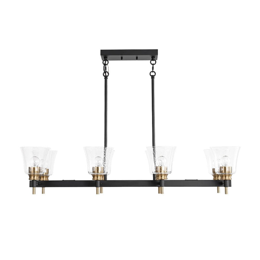 LightFixturesUSA - 8 - Light Seeded Glass Black Brass Linear Island Chandelier - Chandelier - Black + Brass - 