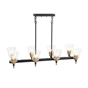 LightFixturesUSA - 8 - Light Seeded Glass Black Brass Linear Island Chandelier - Chandelier - Black + Brass - 