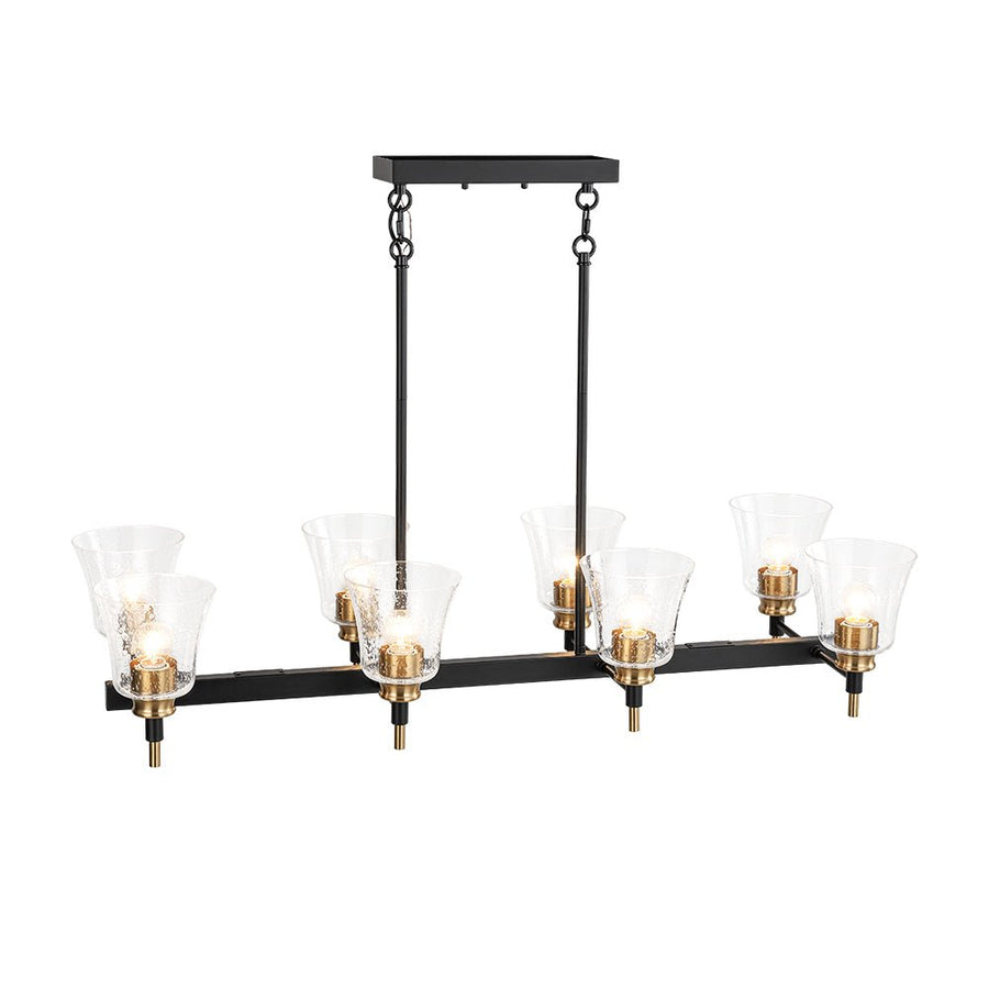 LightFixturesUSA - 8 - Light Seeded Glass Black Brass Linear Island Chandelier - Chandelier - Black + Brass - 