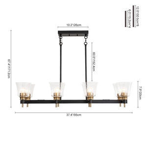 LightFixturesUSA - 8 - Light Seeded Glass Black Brass Linear Island Chandelier - Chandelier - Black + Brass - 