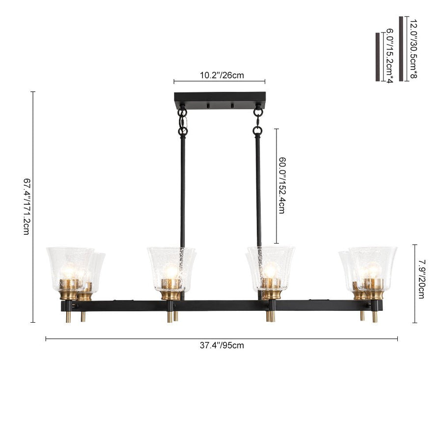 LightFixturesUSA - 8 - Light Seeded Glass Black Brass Linear Island Chandelier - Chandelier - Black + Brass - 