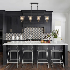 LightFixturesUSA - 8 - Light Seeded Glass Black Brass Linear Island Chandelier - Chandelier - Black + Brass - 
