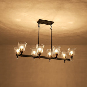 LightFixturesUSA - 8 - Light Seeded Glass Black Brass Linear Island Chandelier - Chandelier - Black + Brass - 