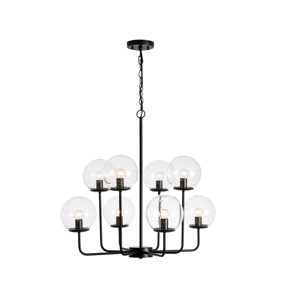 LightFixturesUSA - 8 - Light Seeded Glass Globe Round Sputnik Bubble Chandelier - Chandelier - Black - 
