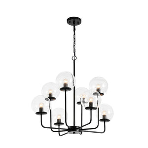 LightFixturesUSA - 8 - Light Seeded Glass Globe Round Sputnik Bubble Chandelier - Chandelier - Black - 