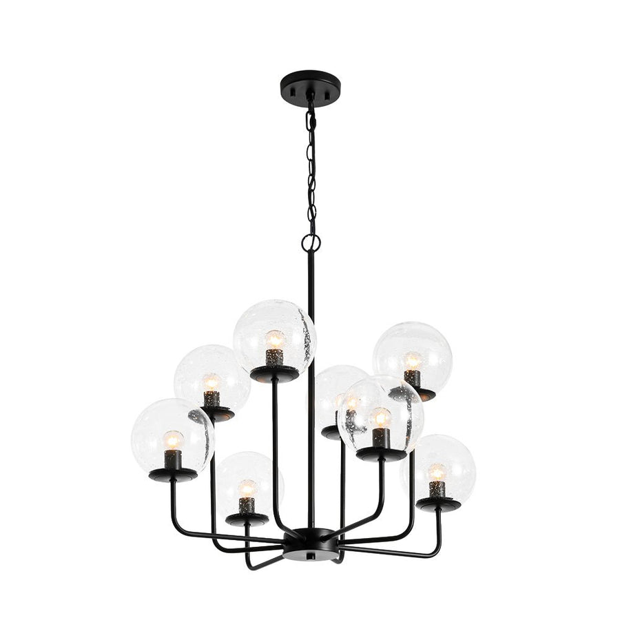LightFixturesUSA - 8 - Light Seeded Glass Globe Round Sputnik Bubble Chandelier - Chandelier - Black - 