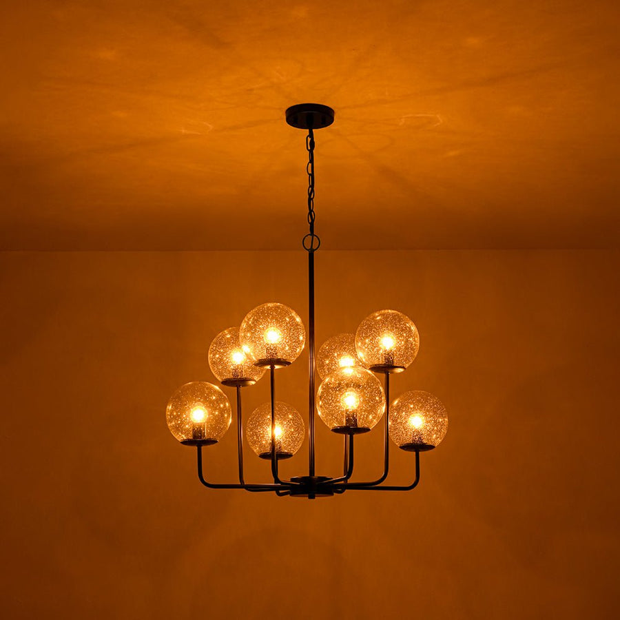 LightFixturesUSA - 8 - Light Seeded Glass Globe Round Sputnik Bubble Chandelier - Chandelier - Black - 
