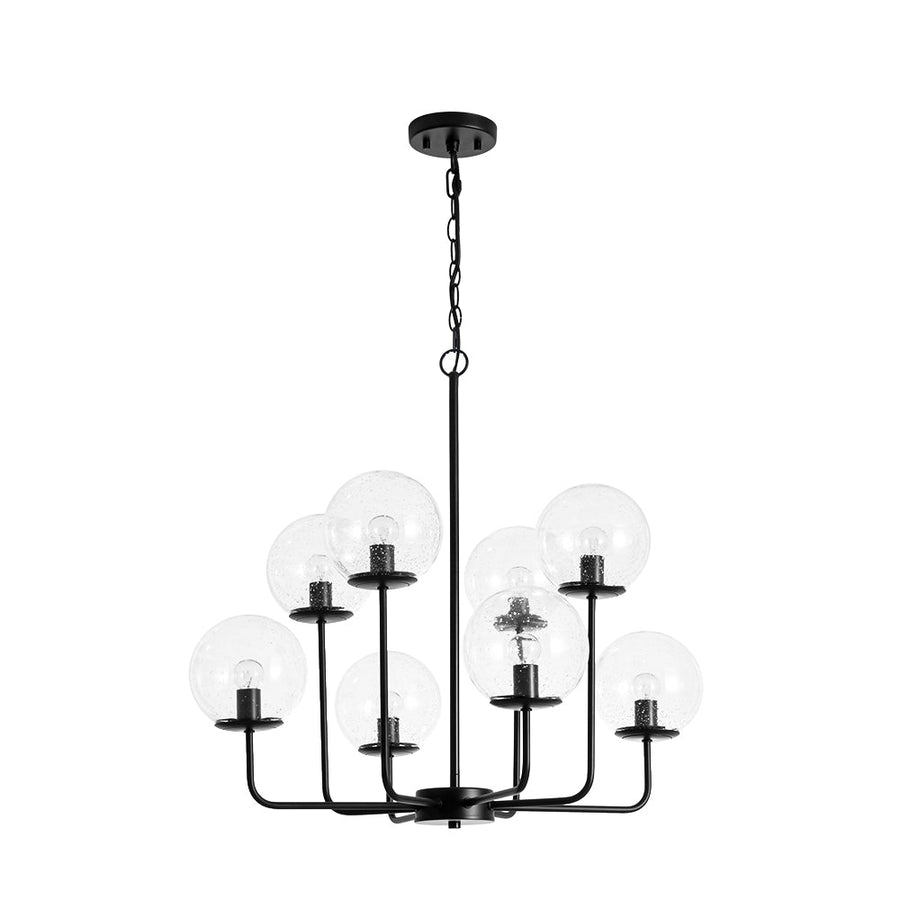LightFixturesUSA - 8 - Light Seeded Glass Globe Round Sputnik Bubble Chandelier - Chandelier - Black - 